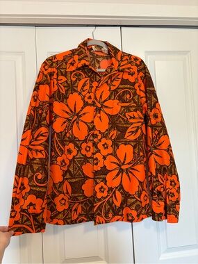 Bright Orange Floral Casual Button-Down Shirt